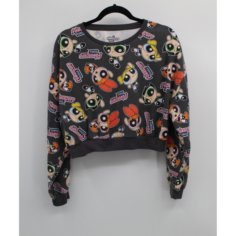 Vintage Y2K Cartoon Network Powerpuff Girls Cropped Sweatshirt XL All Over Print